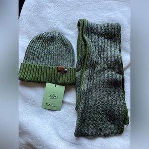 Green and Gray Knit Hat and Scarf set
